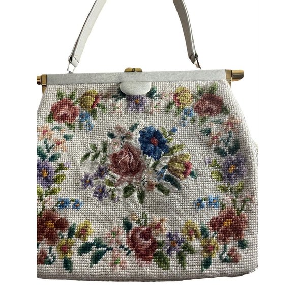 Medium Size Floral Petit Point Women Handbag - Picture 6 of 16